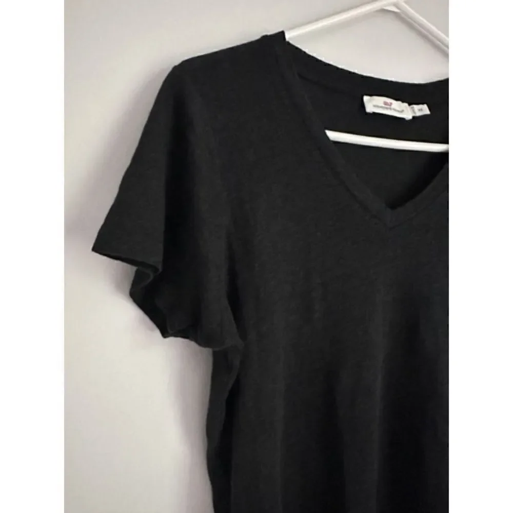 Vineyard Vines Black 100% Linen V-Neck Tee Oversized XS
